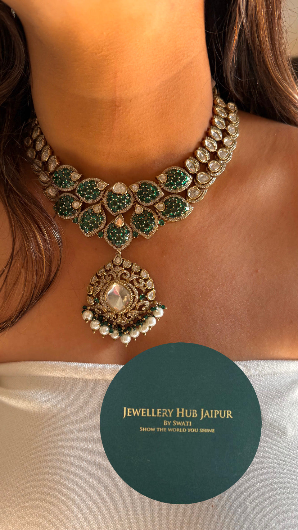Emerald takkar designer victorian necklace