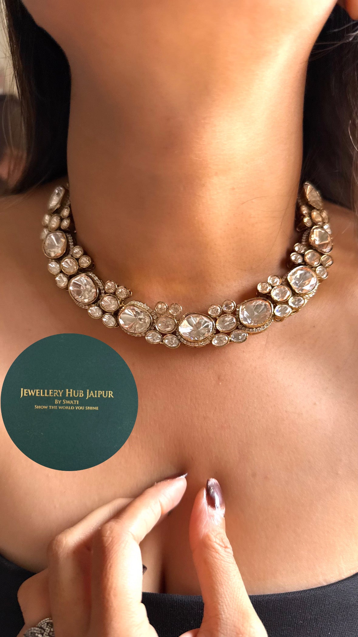 Nandita Moissanite peeli uncut polki floral collar necklace