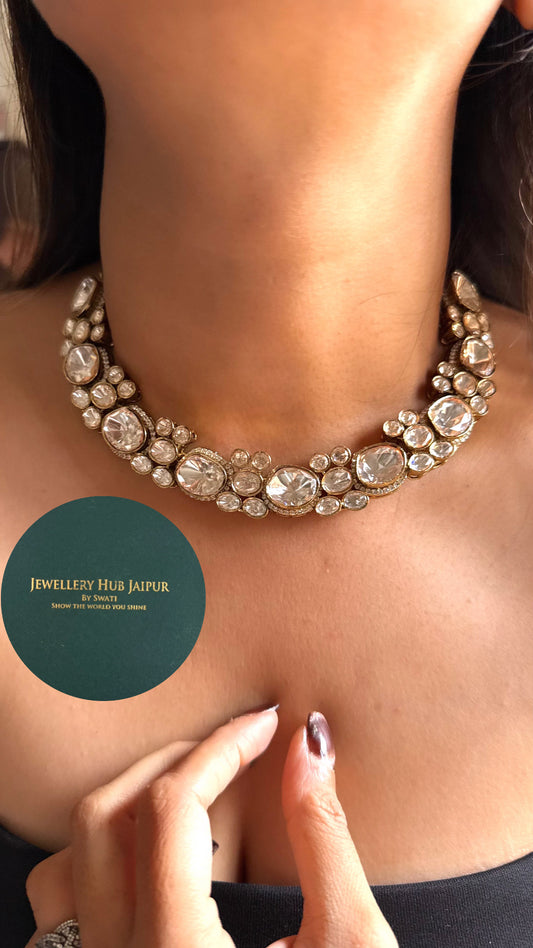 Nandita Moissanite uncut polki floral collar necklace