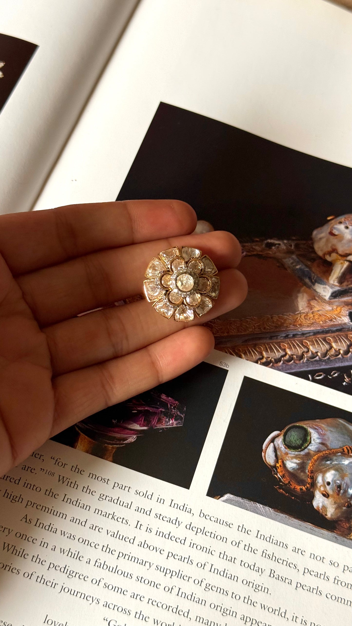 Peeli Polki double floral ring