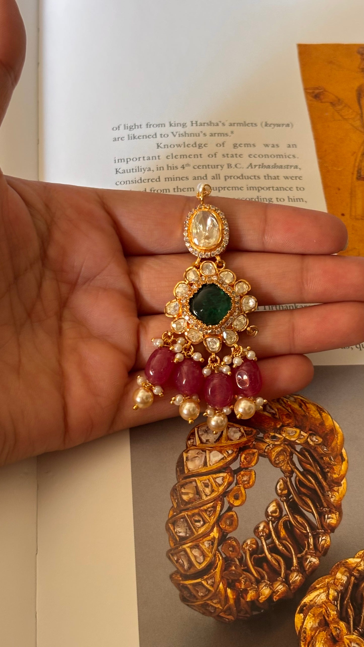 Emerald with Moissanite Rani pink drops maangtika