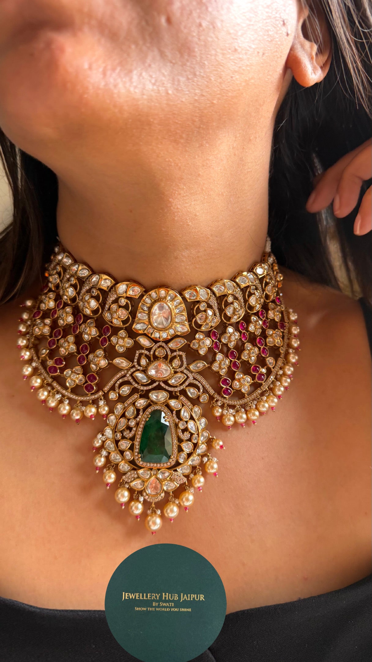Rani pink with emerald doublets bridal Necklace
