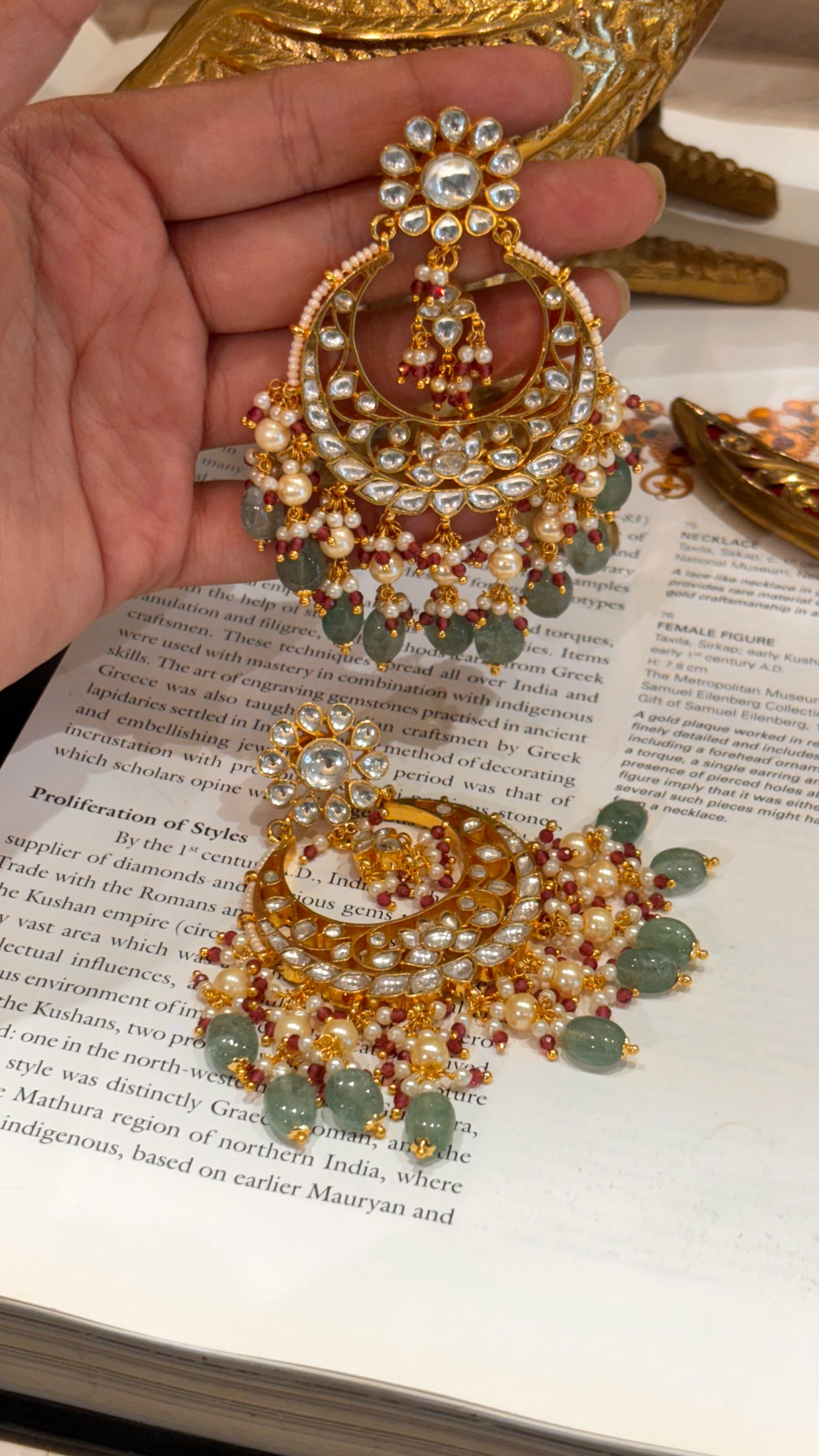 Ruby paachi chandbali with mint strawberry drops earrings