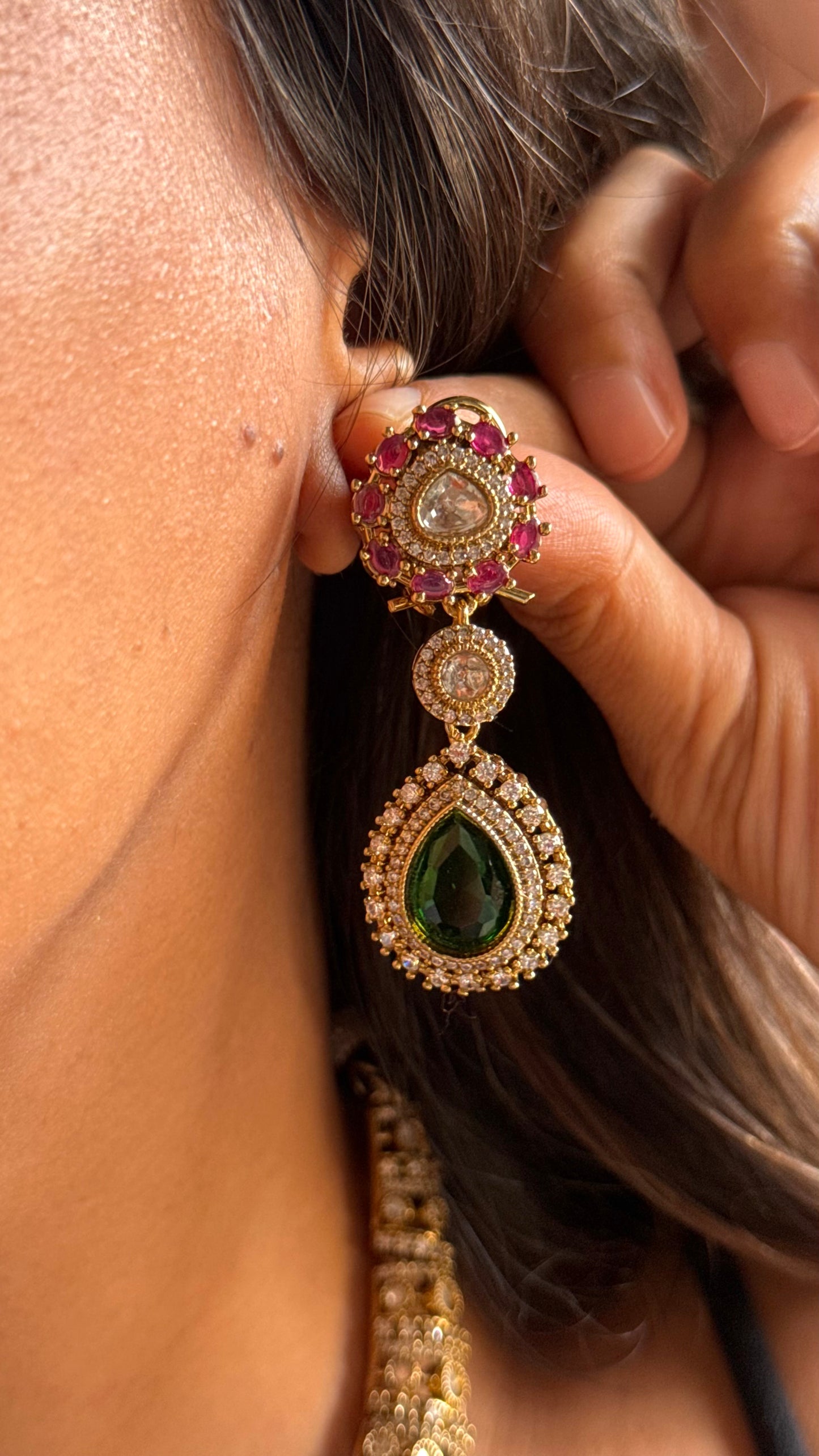 Rani pink ruby with emerald designer Collar Necklace