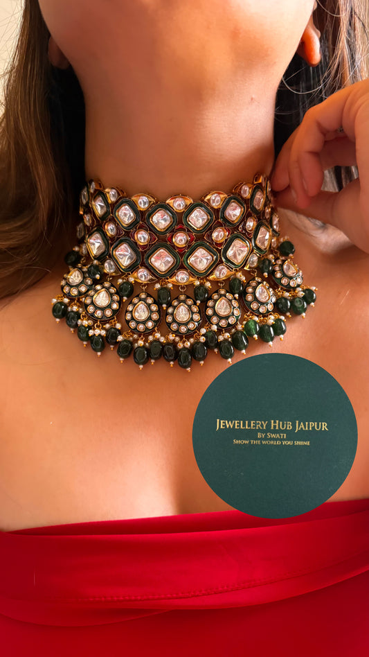 Emerald & ruby meenakari moissanite choker
