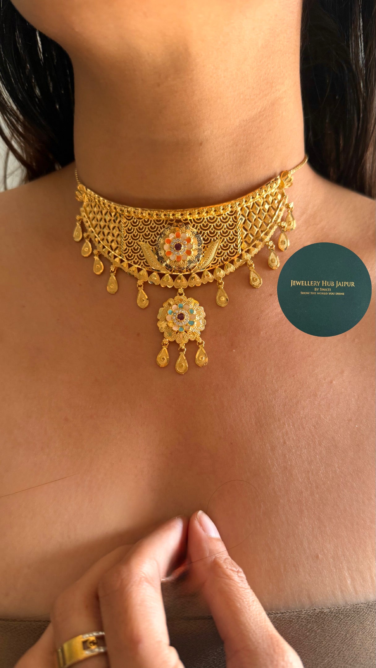gold meenakari necklace
