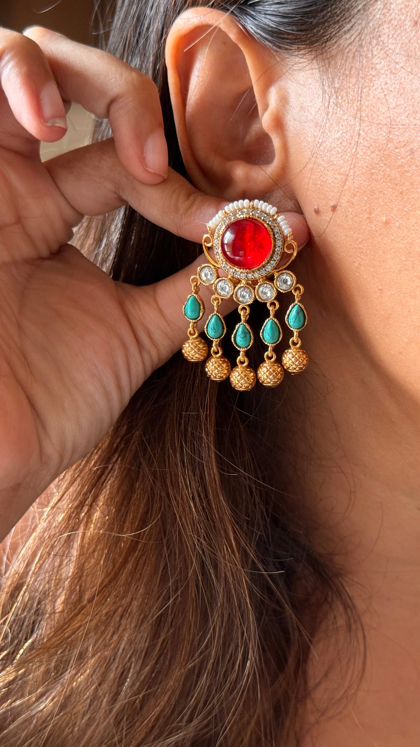 Ruby and Firoza, with a hint of gold studs