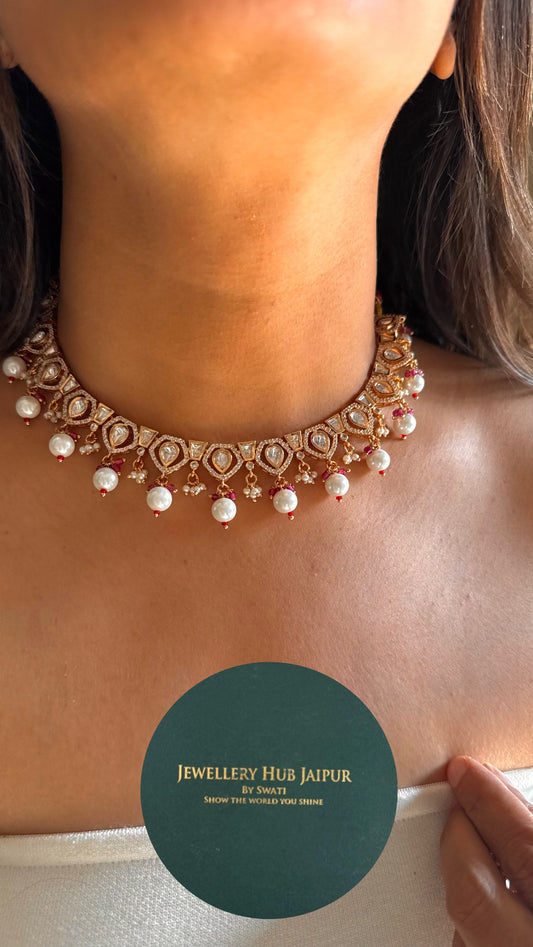 Ruby rani pearl detailing minimal necklace