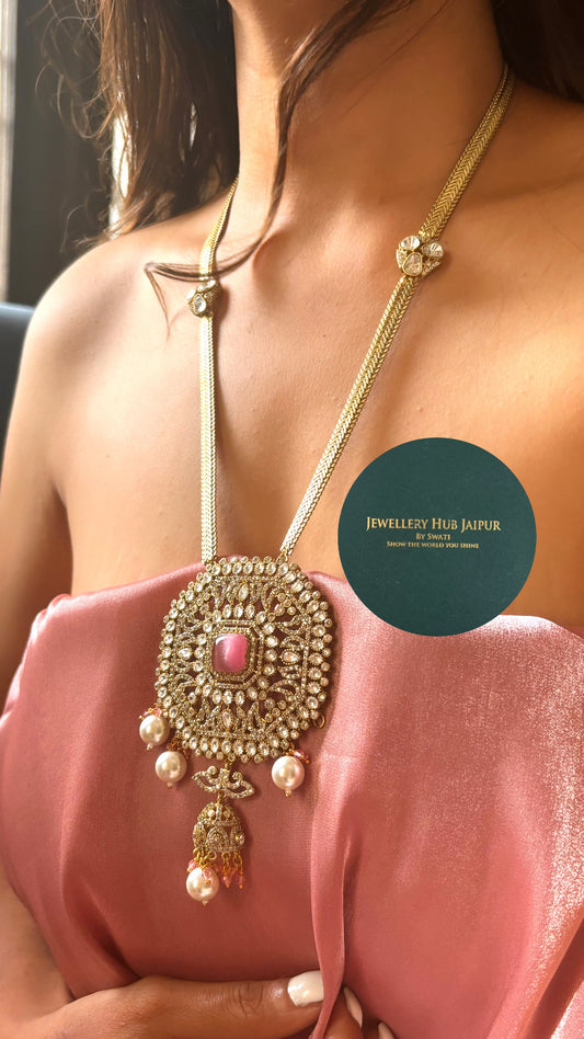 Rose Quartz Gold long necklace