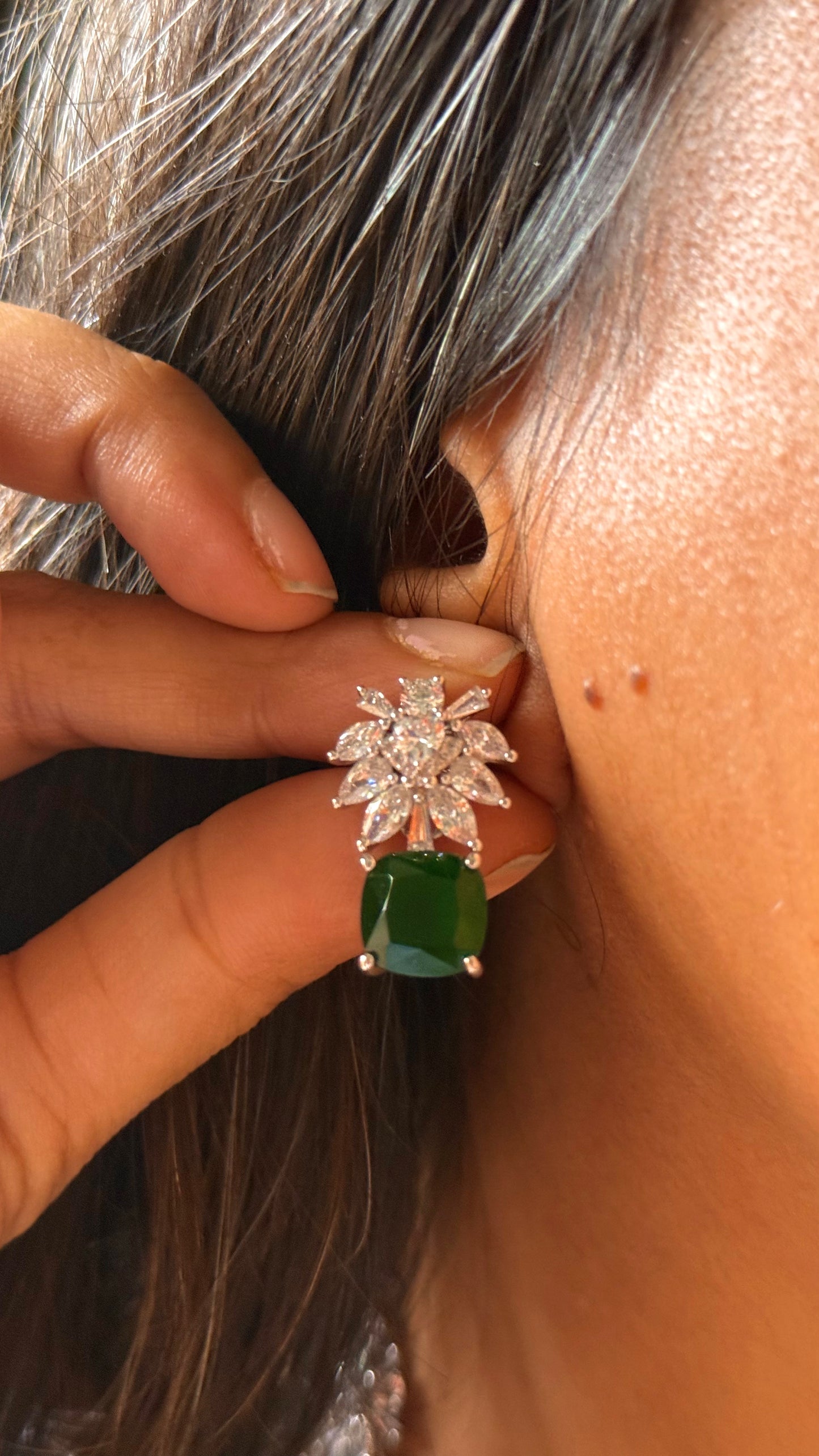 Emerald doublets cz diamond necklace