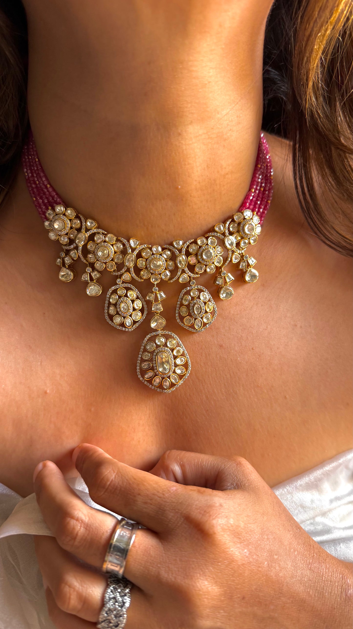 Real Moissanite Heritage design lv polki necklace set