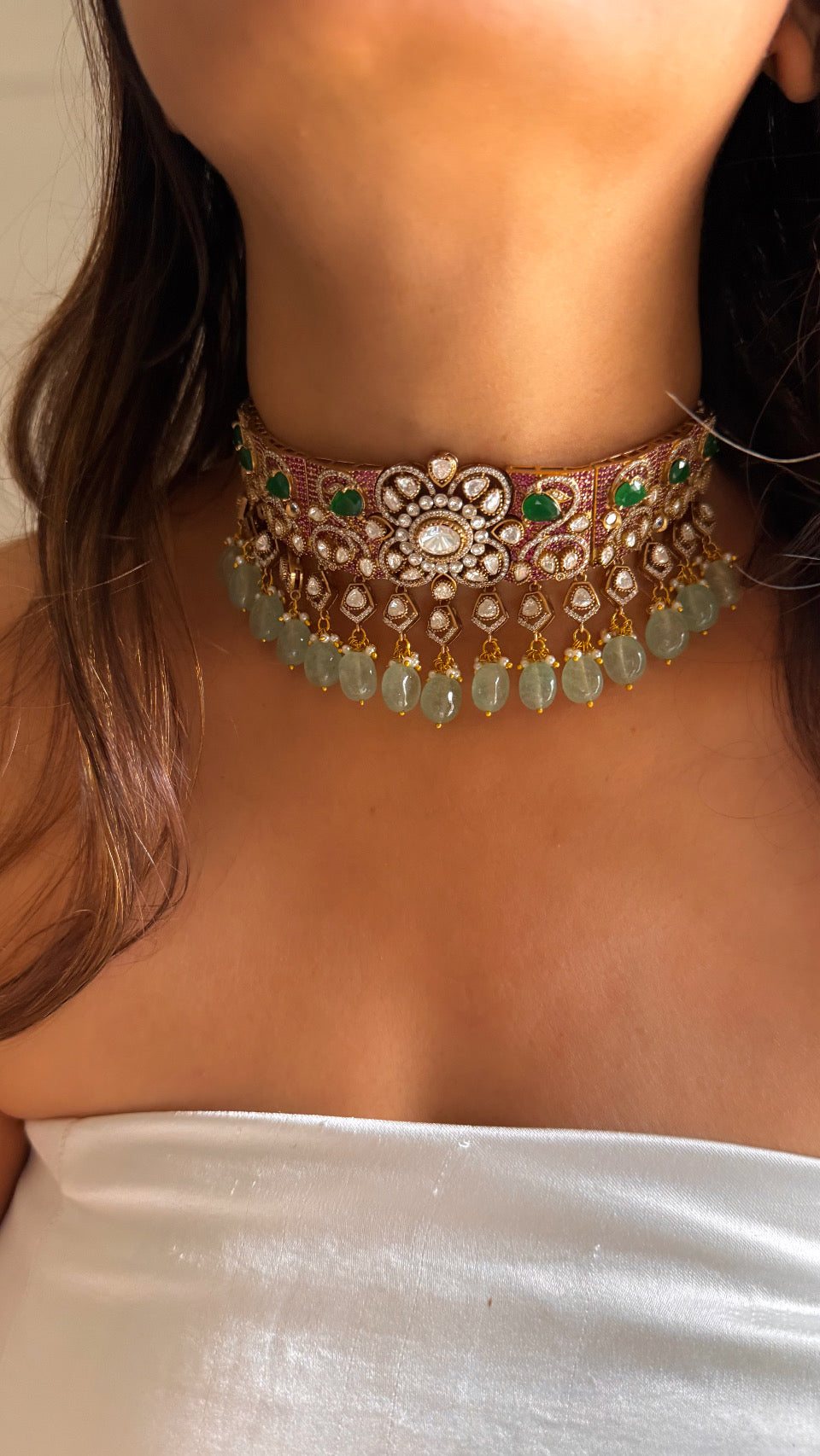 Rani pink & emerald Moissanite designer choker