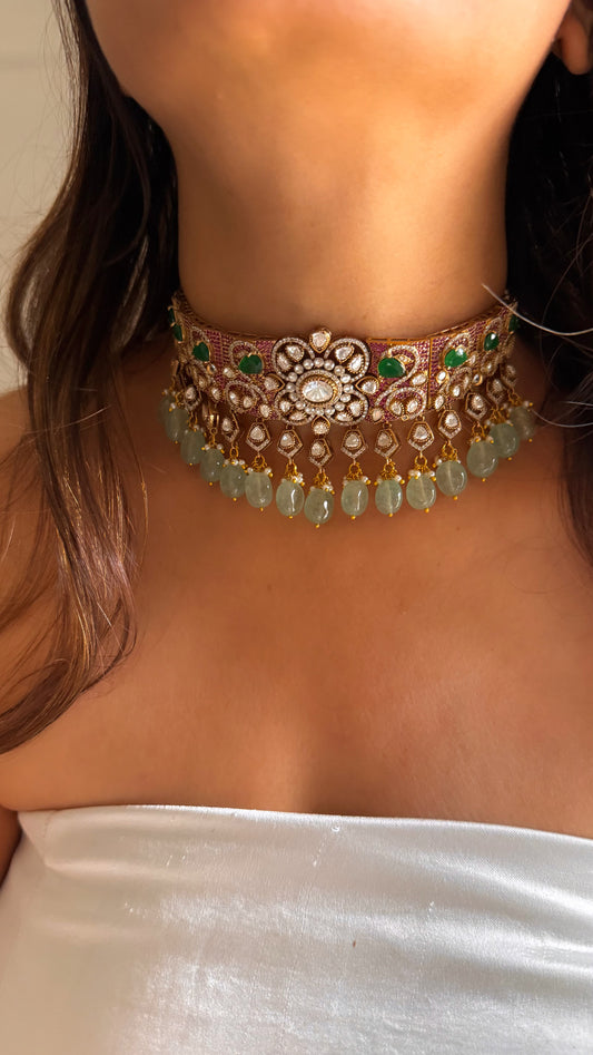 Rani pink & emerald Moissanite designer choker