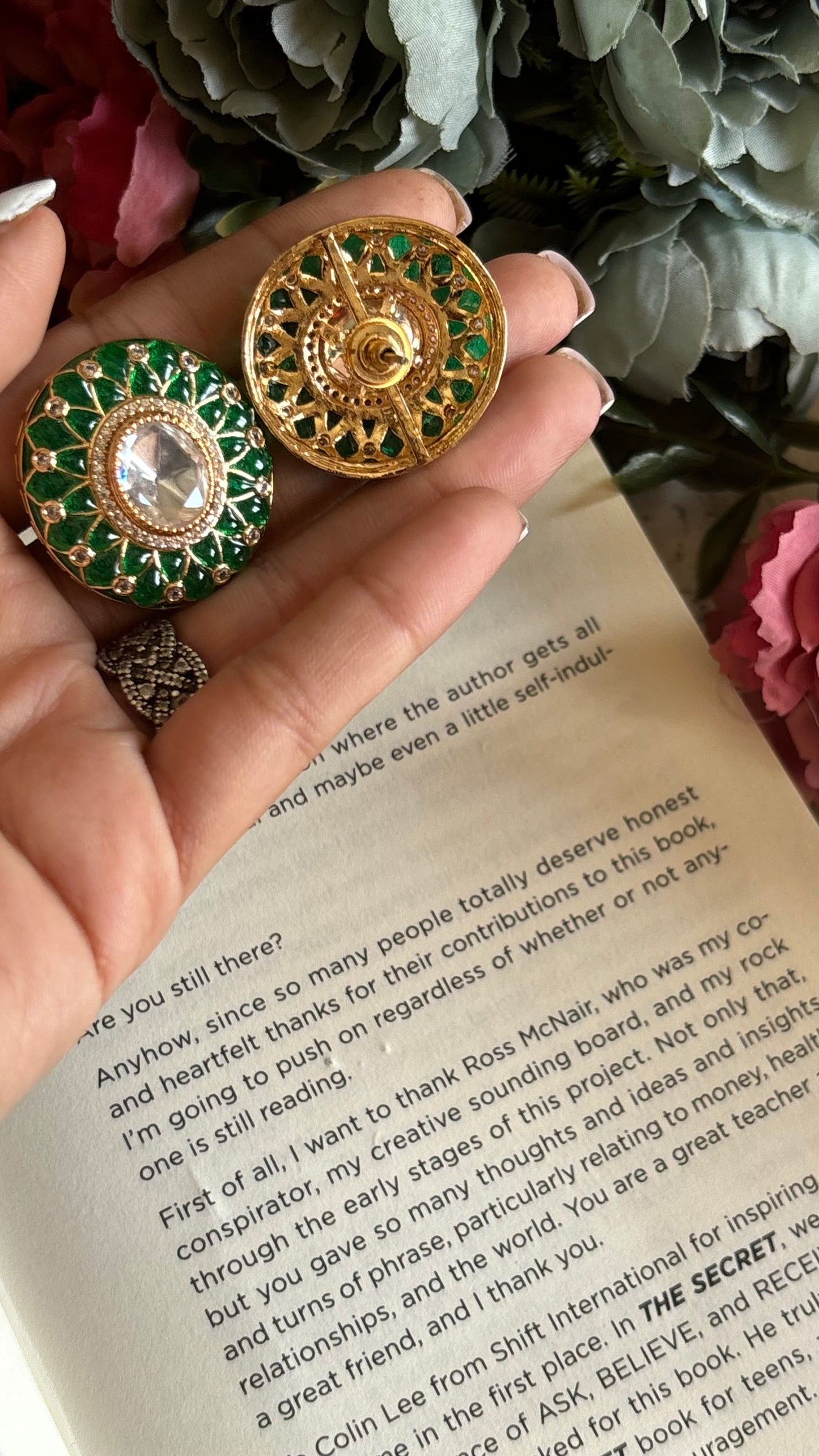 Emerald Uncut polki studs
