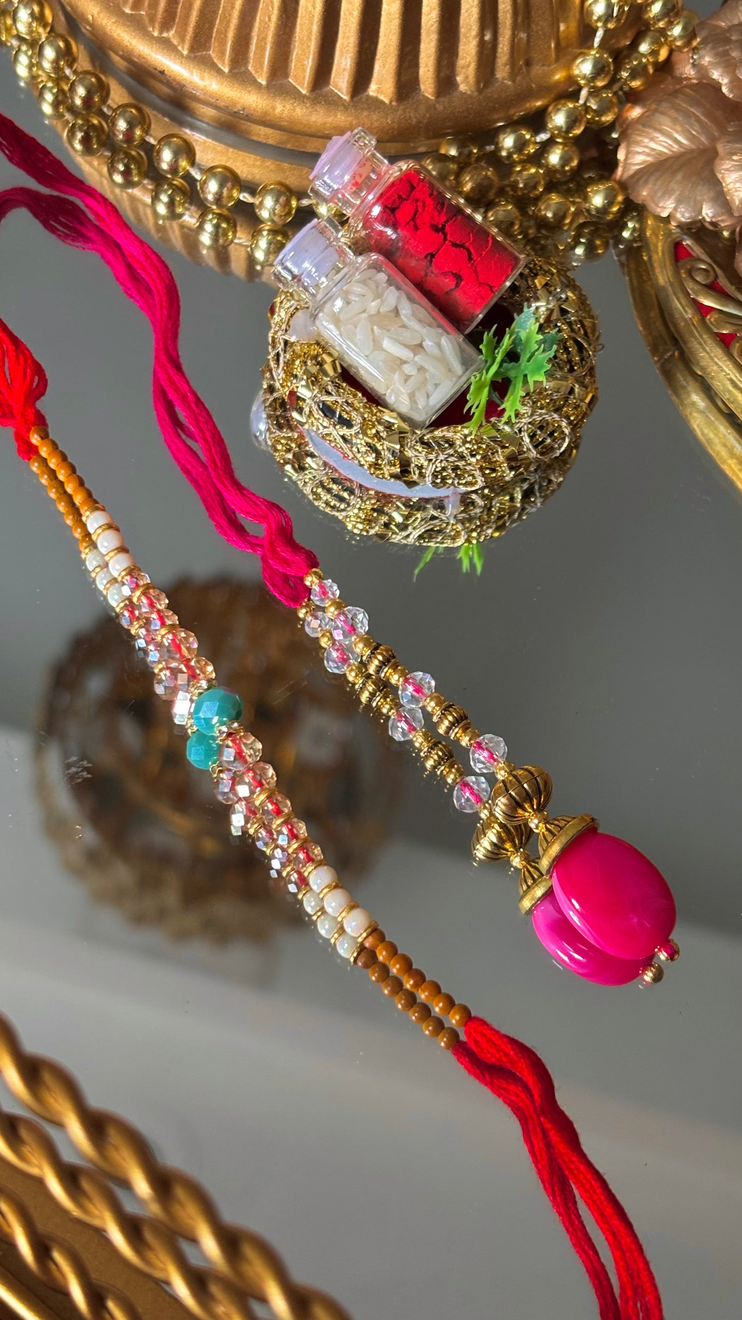 Bhaiya bhabhi lumba ruby designer stone oxidised rakhi ( shipping will be extra )