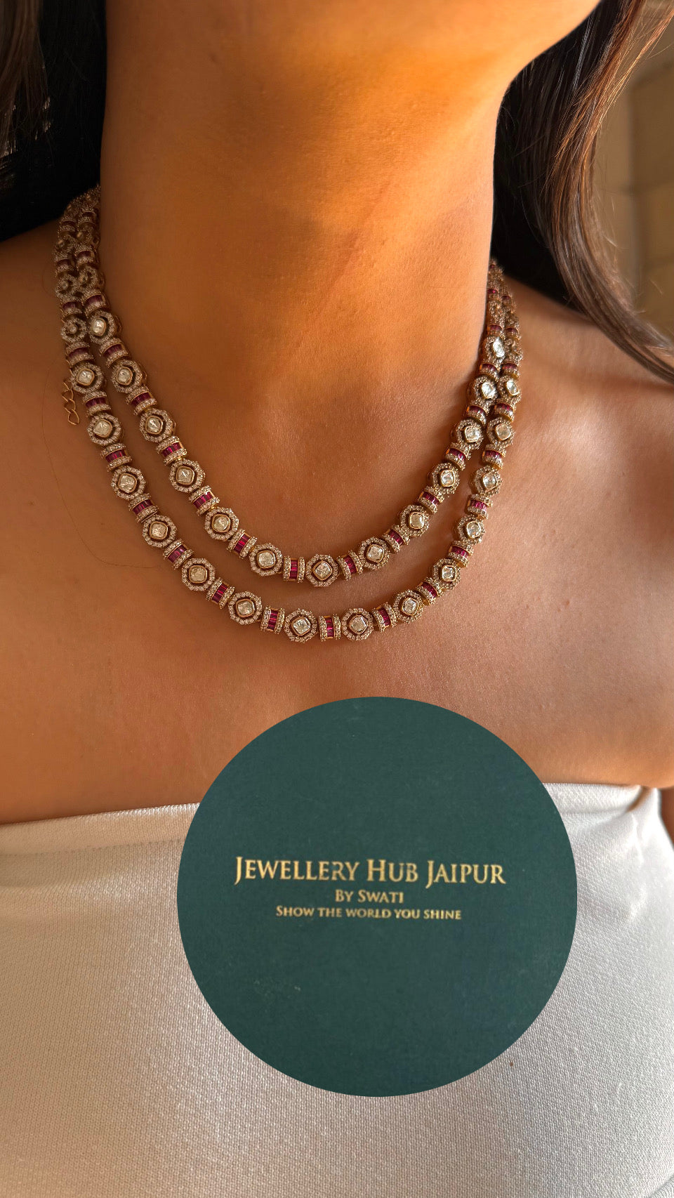 Rani pink takkar dual line necklace