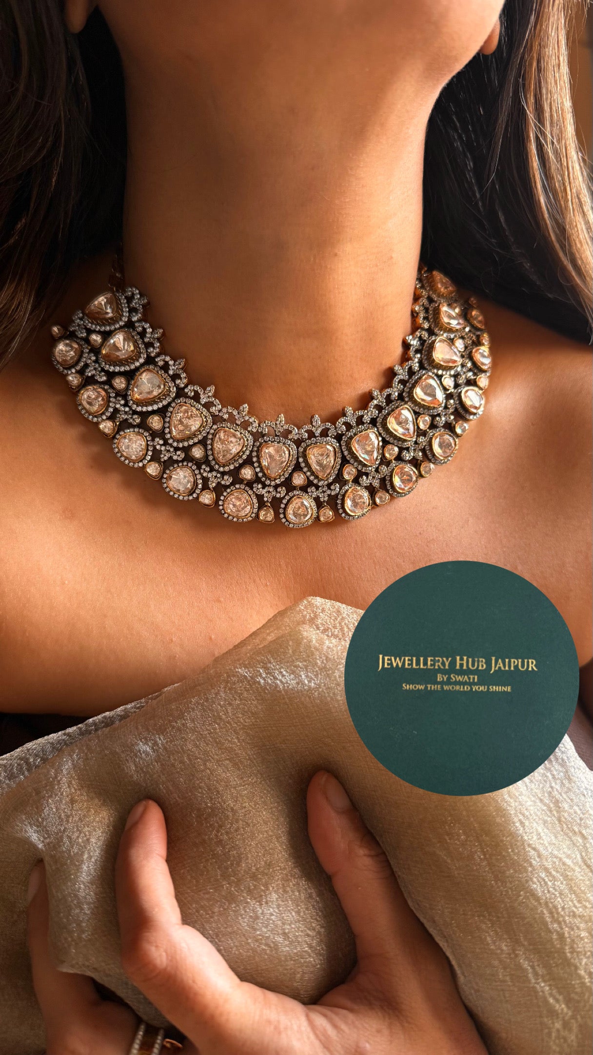 Peeli polki moissanite polki statement necklace set