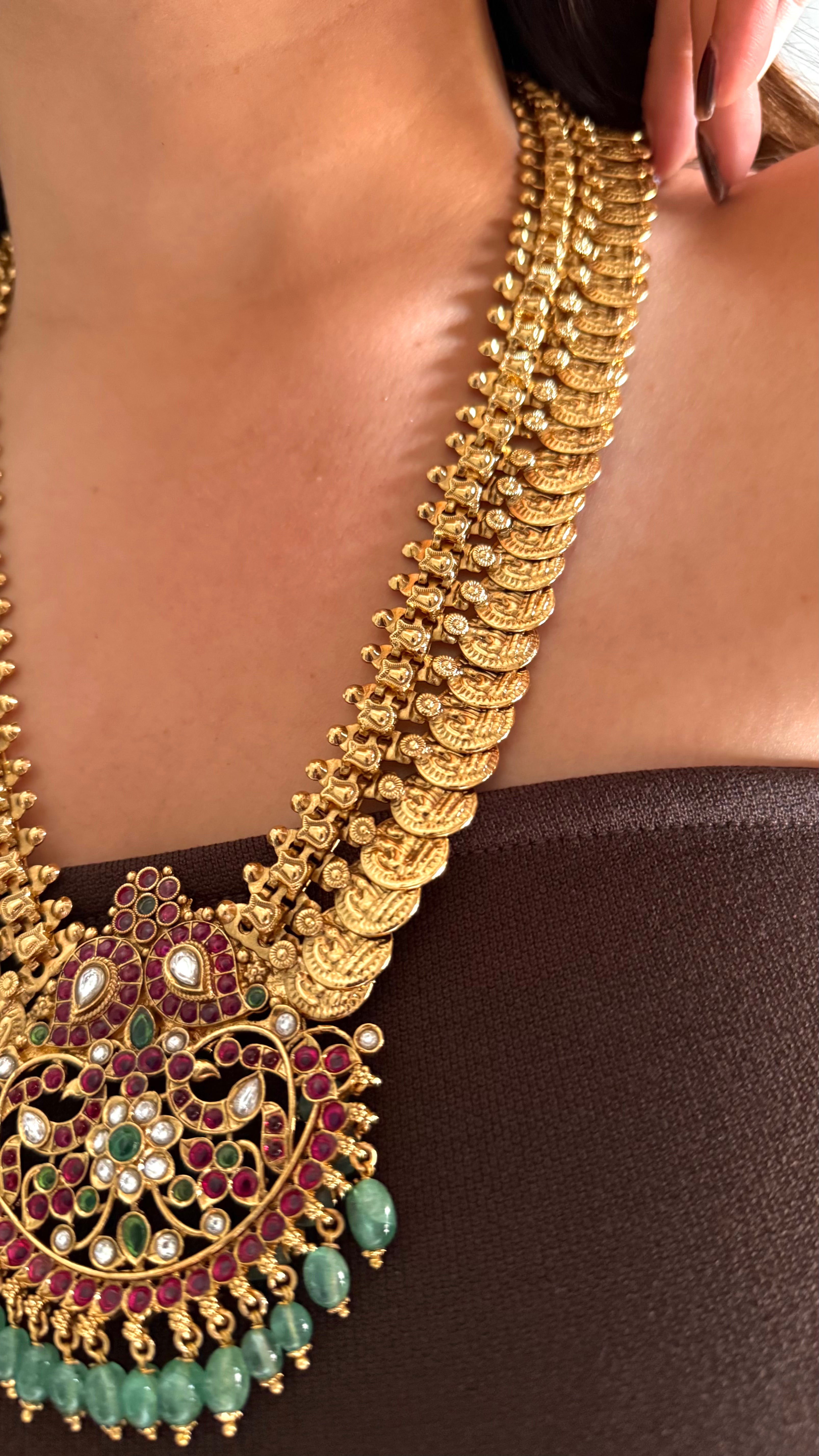 Rani pink & mint coin designed temple set