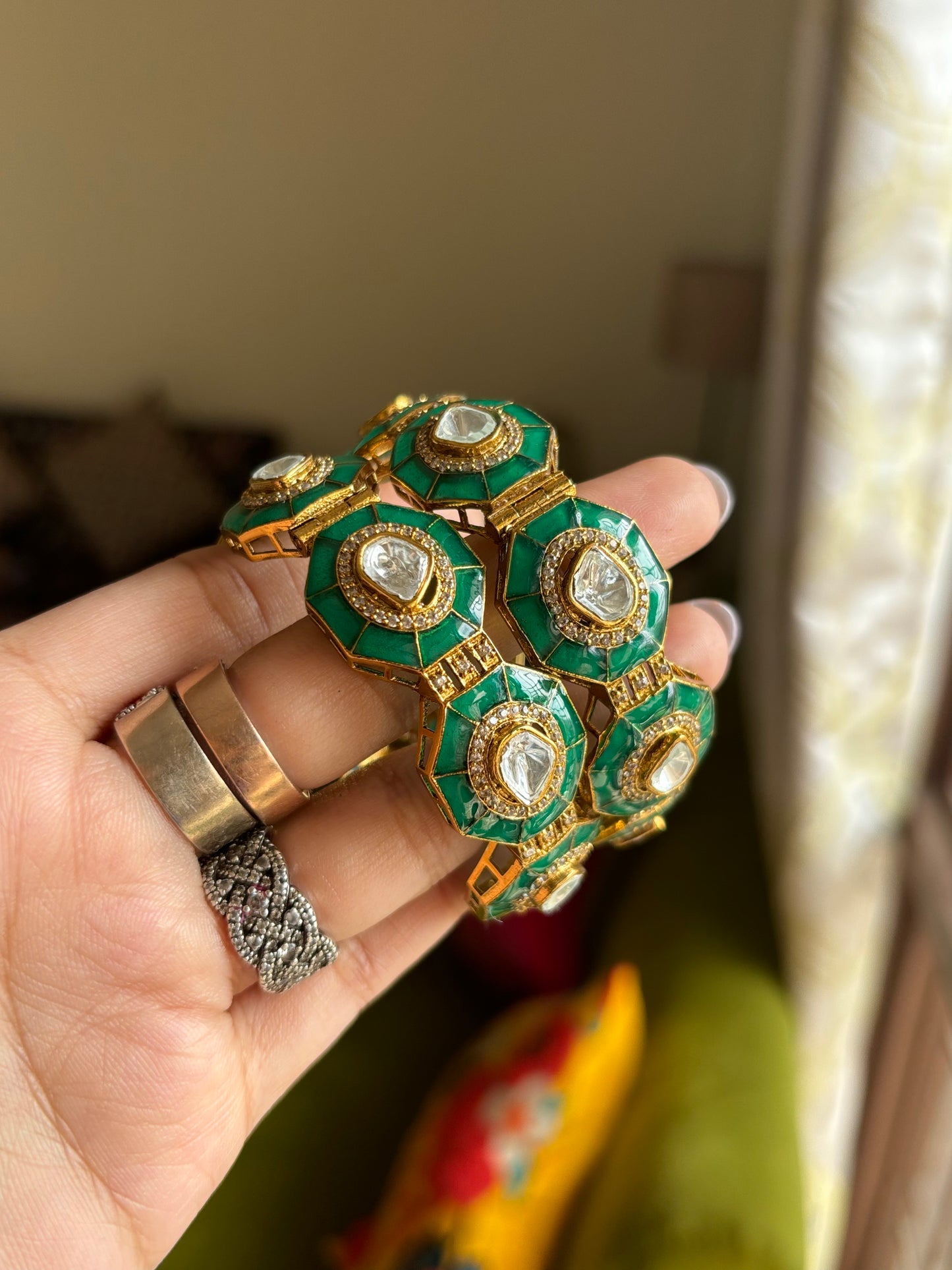 Emerald Moissanite polki bangles