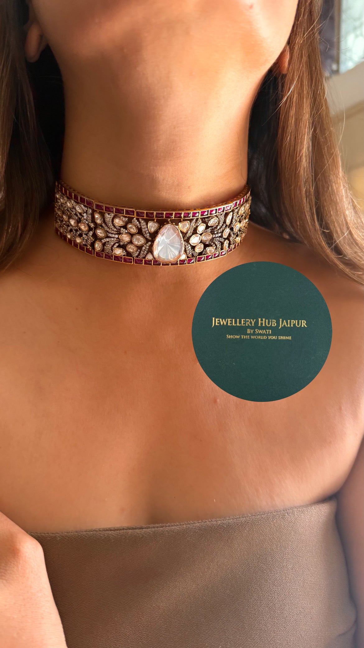 Ruby & moissanite polki designer choker set