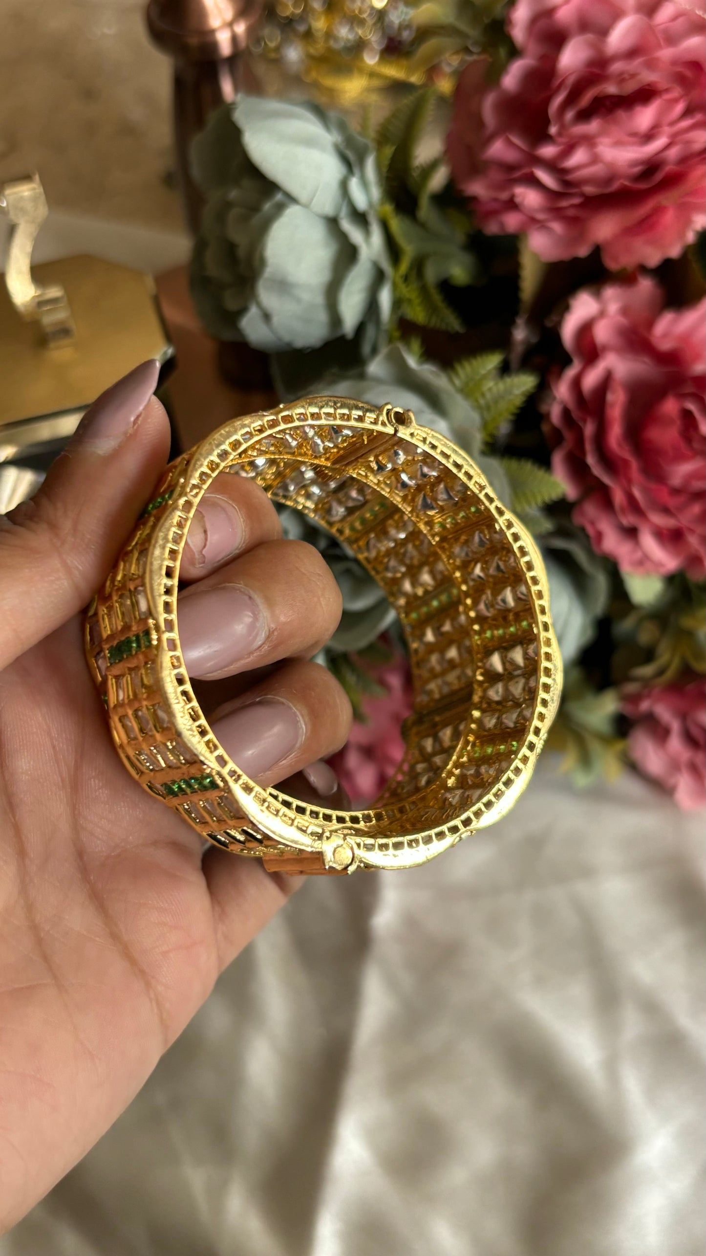 Emerald Moissanite triple line bangles at openable