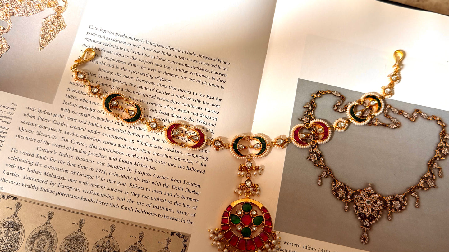 Paachi Emerald & rani pink kundan heritage sheeshpatti