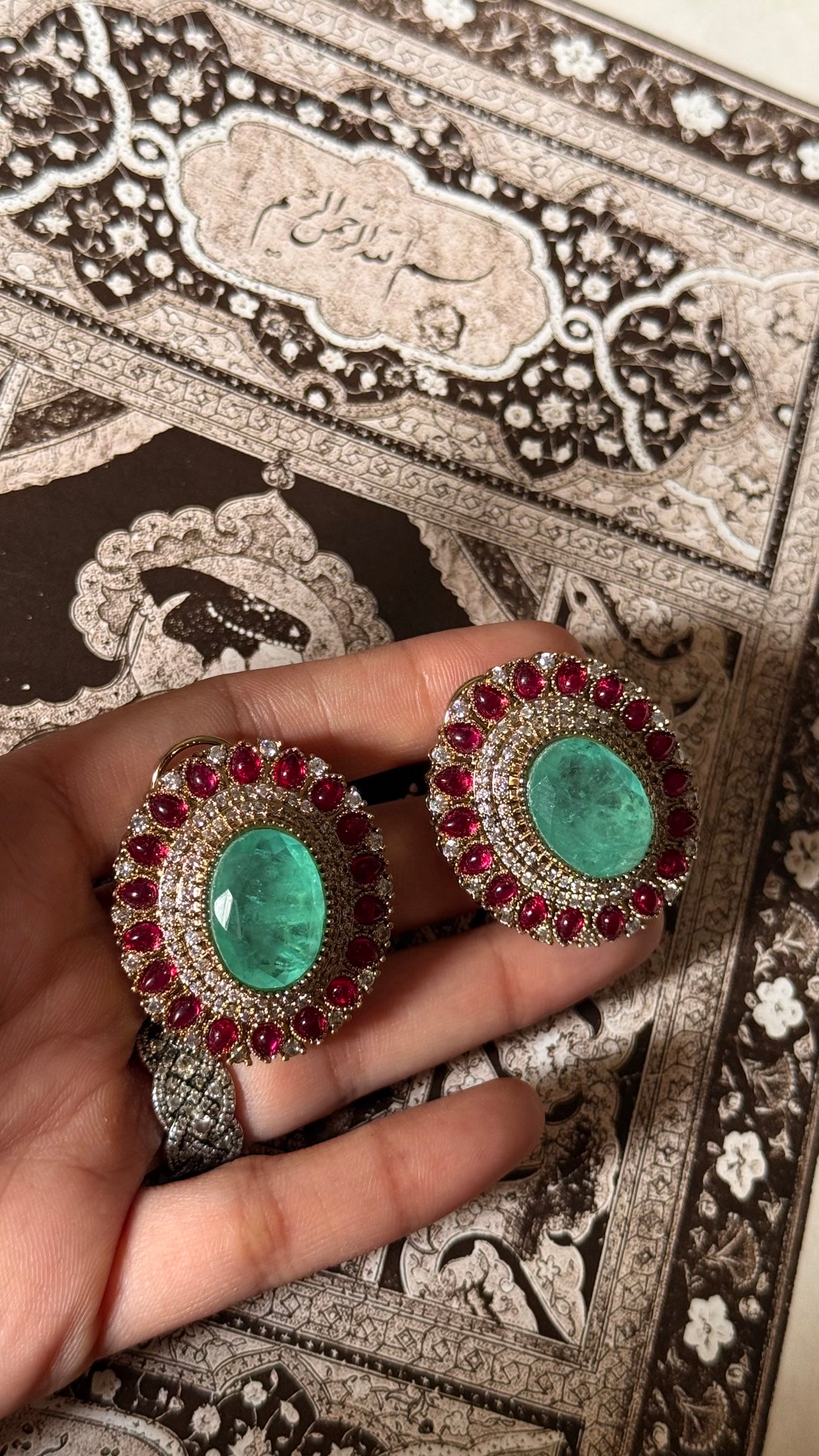 Mint doublet & rani pink victorian studs