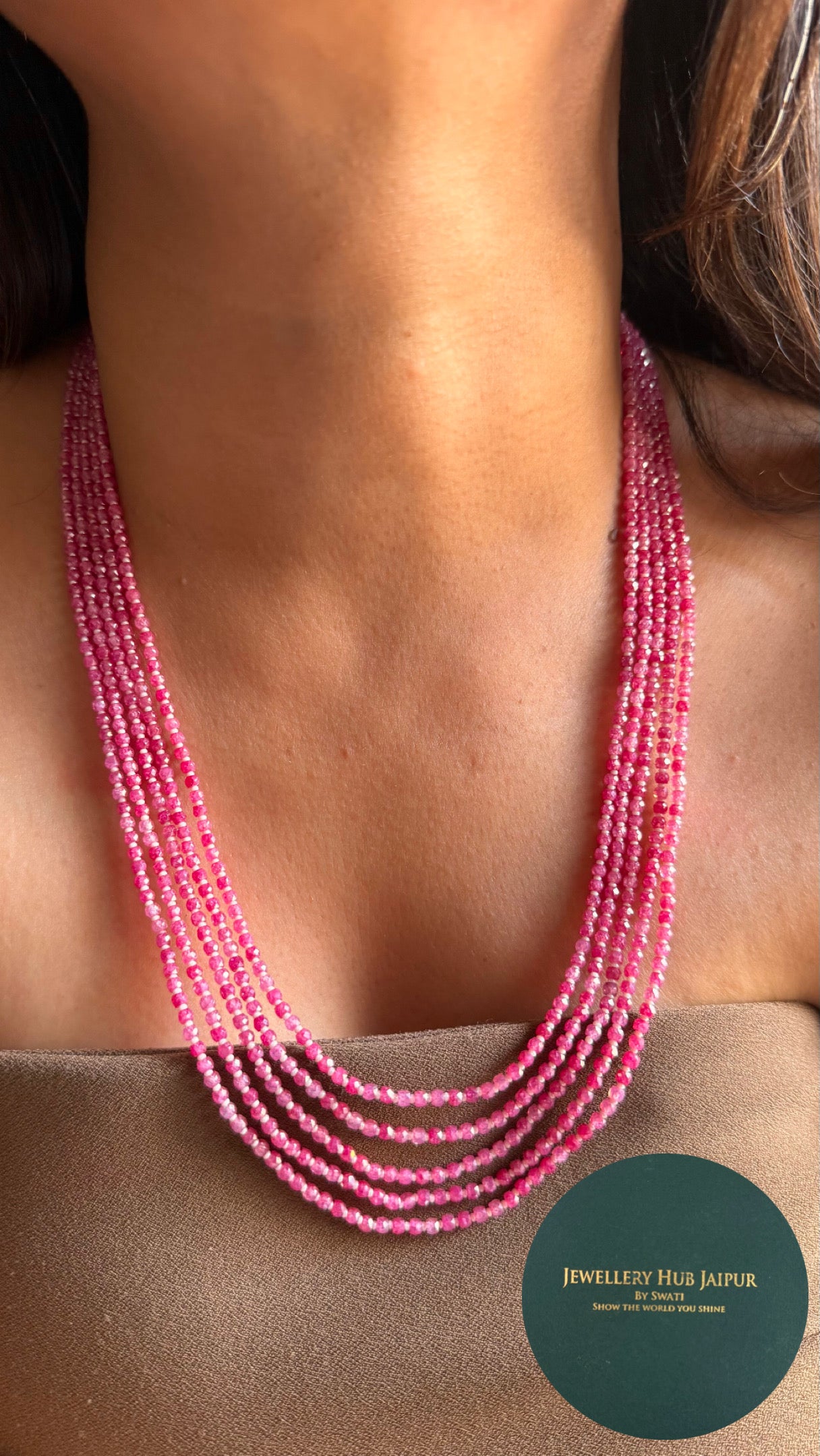 Five layer rose quartz string