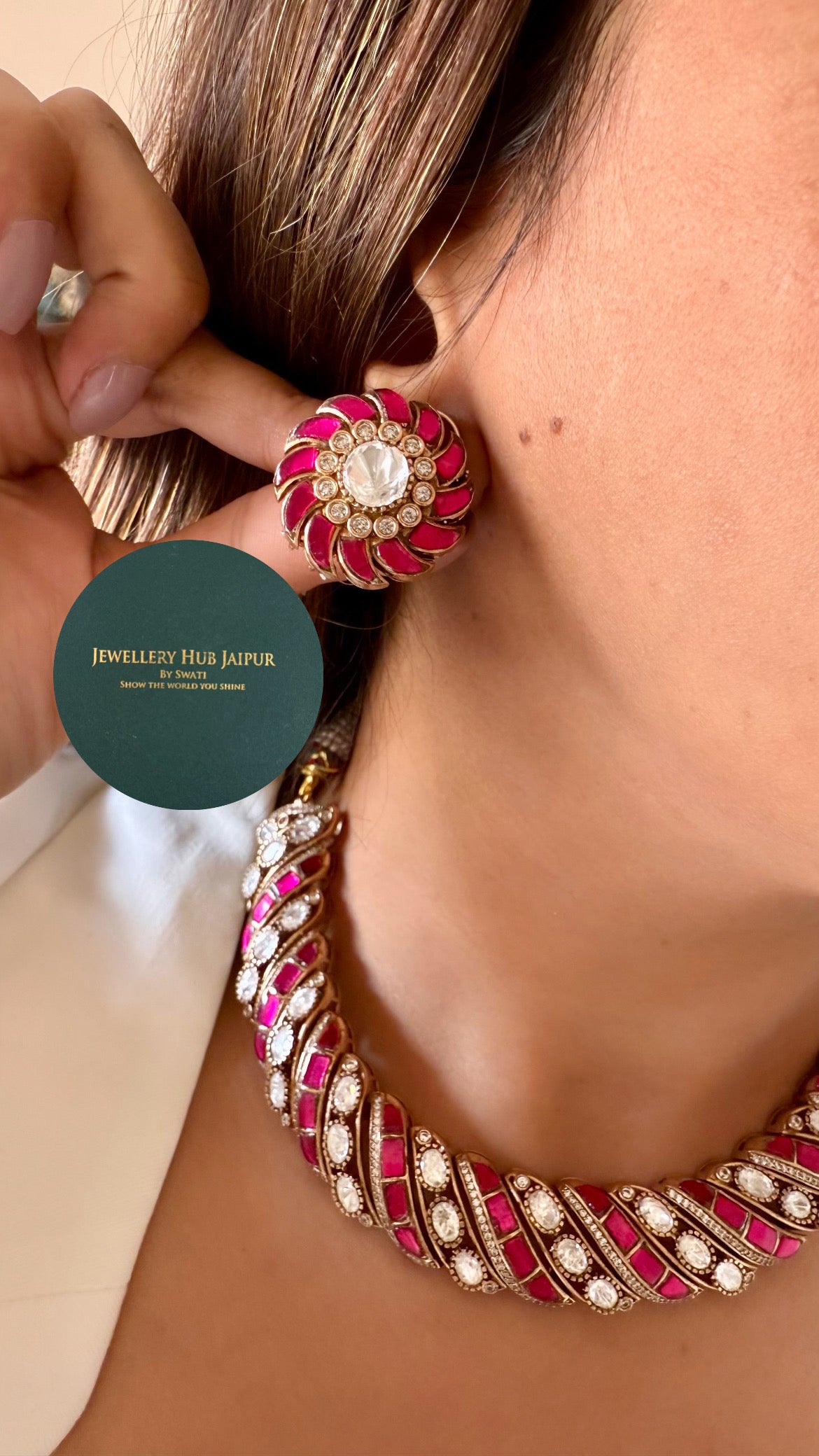 Moissanite rani pink collar necklace set