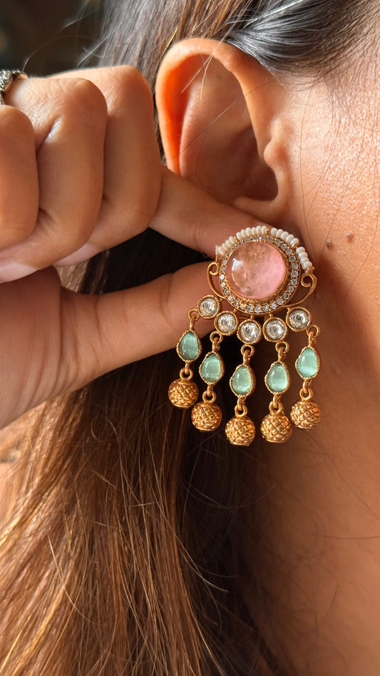 Rose quartz and mint and a hint of gold studs