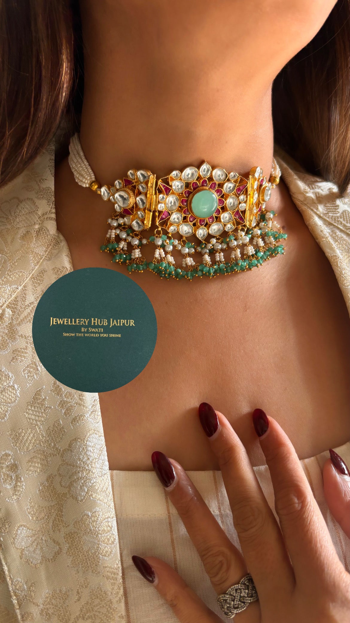 firoza ruby & mint fusion paachi choker