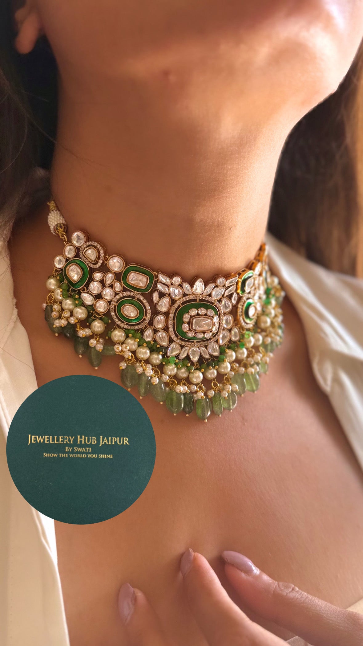 Suhasini Mint emerald polki choker