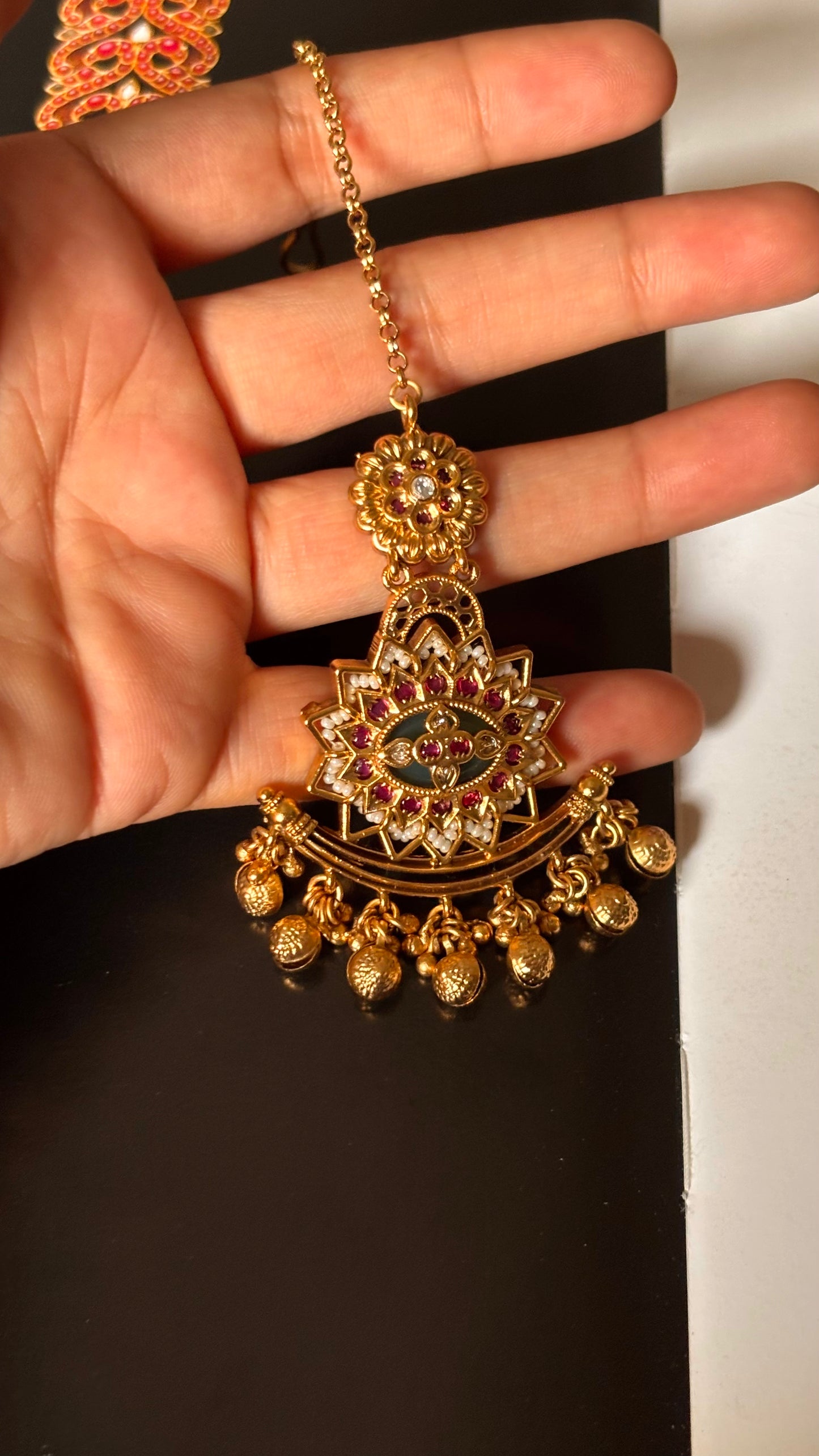 Ruby floral golden gungro drops Maangtika