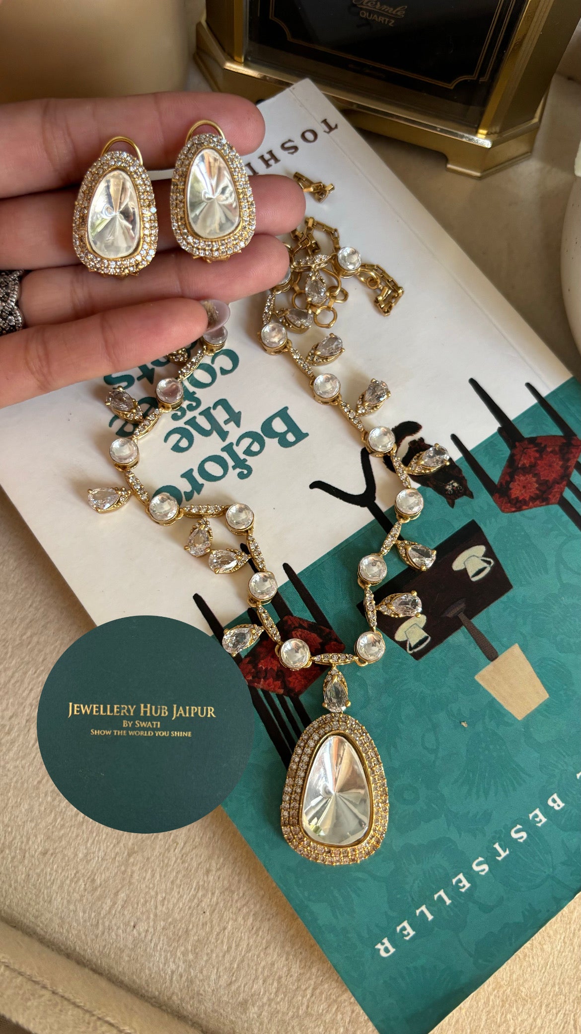 Uncut polki moissanite collar necklace set