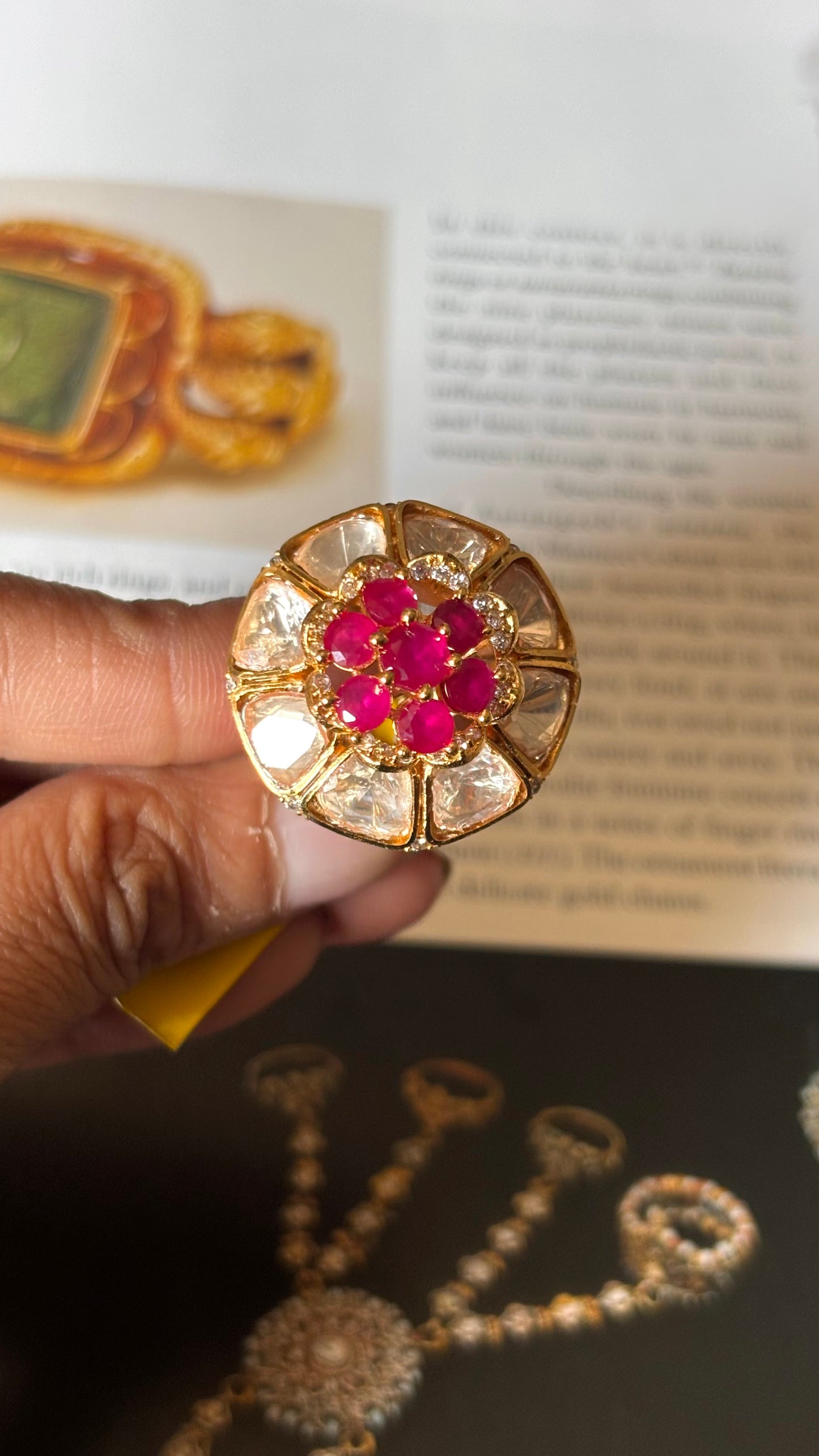 Rani pink ruby doublet stone polki ring