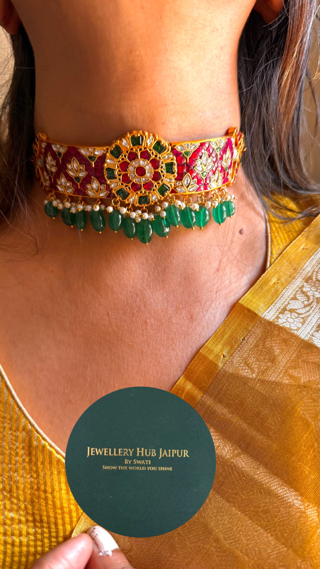 Handmade paachi Kundan jaadau Rani pink choker