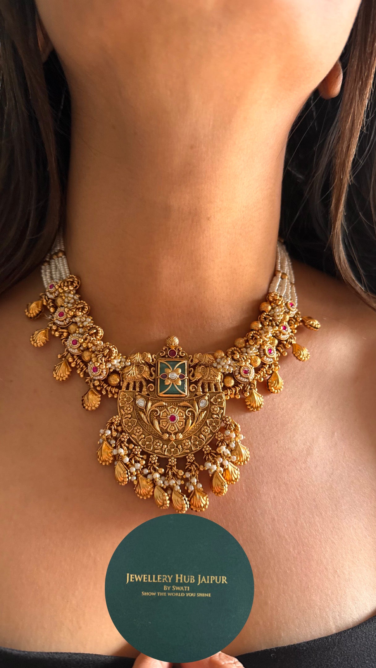 Mint rajwada heritage handmade inlay necklace