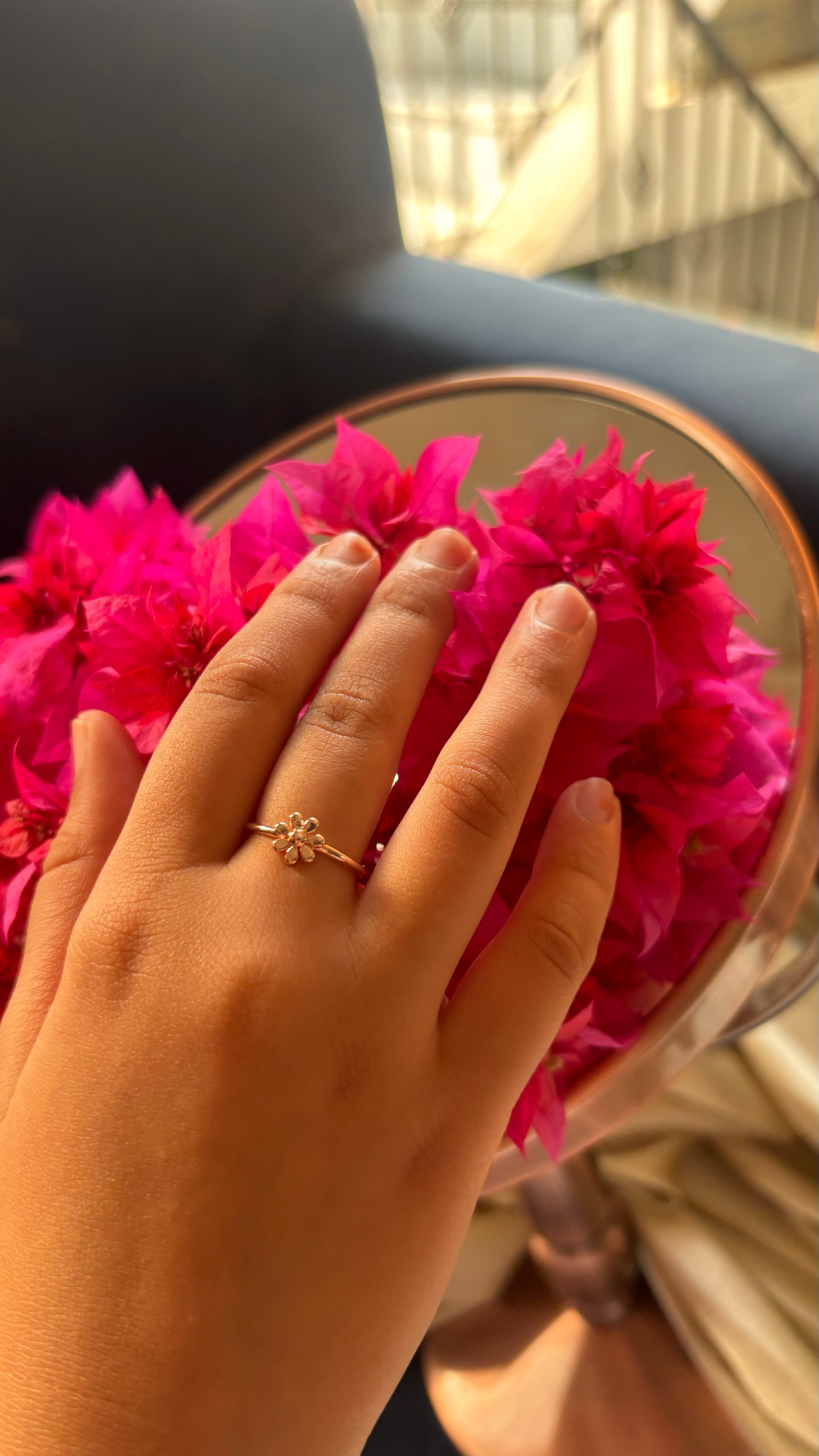 floral gold Adjustable kids ring