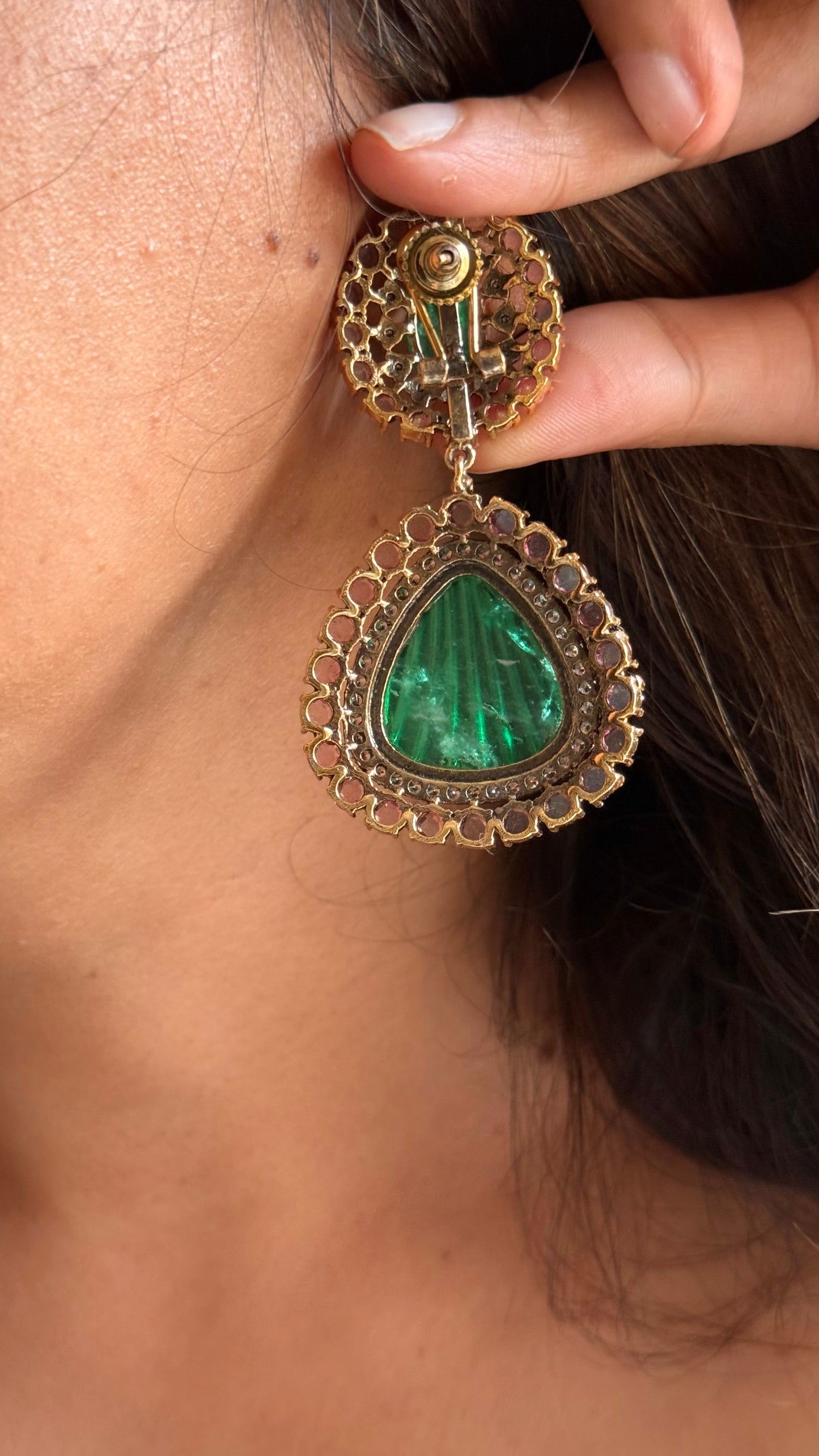 Emerald & Rose Quartz Sabyasachi inspired danglers