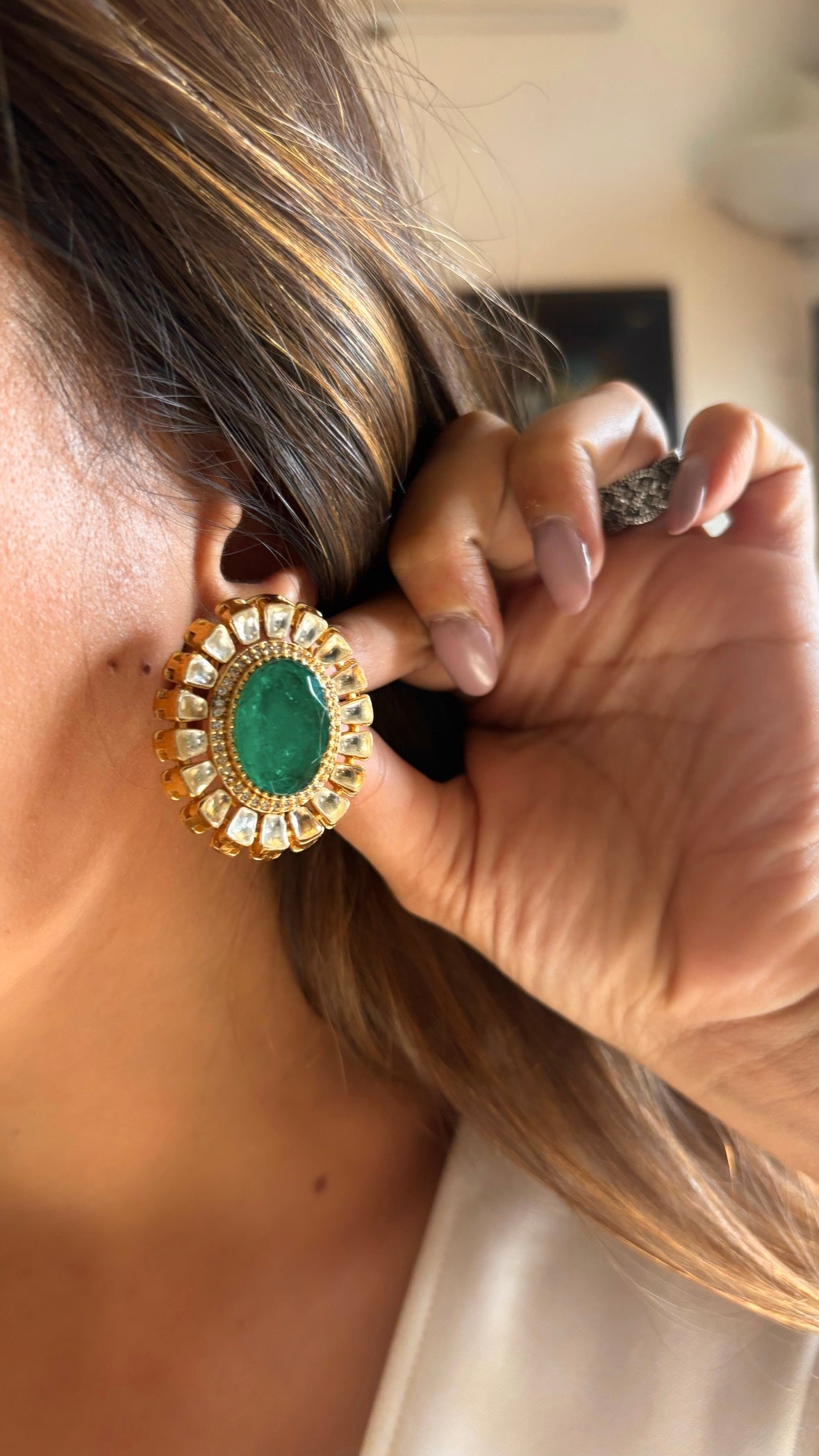 Emerald doublet polki cocktail designer studs