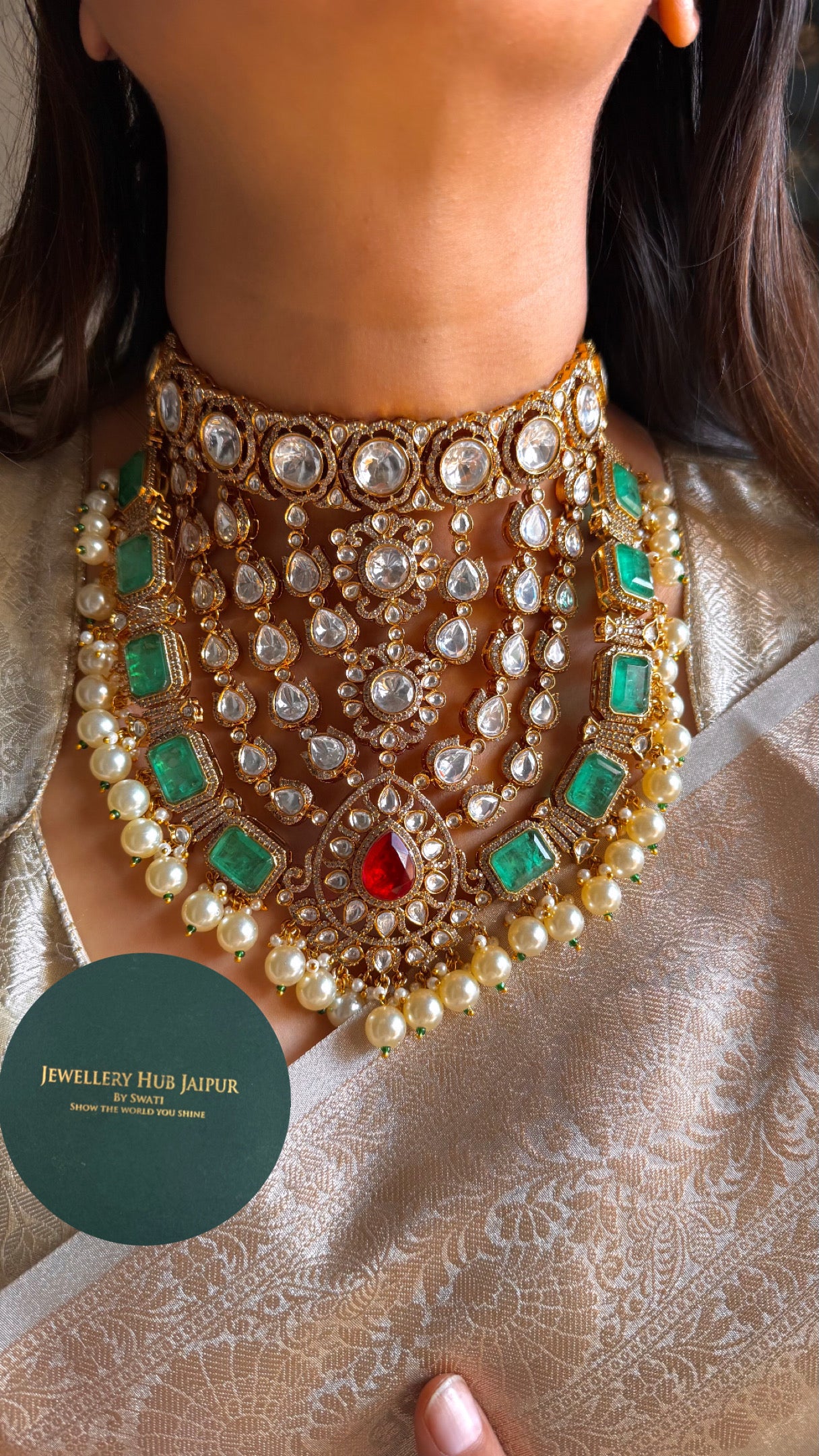 Mint & Ruby pearl detailing choker set