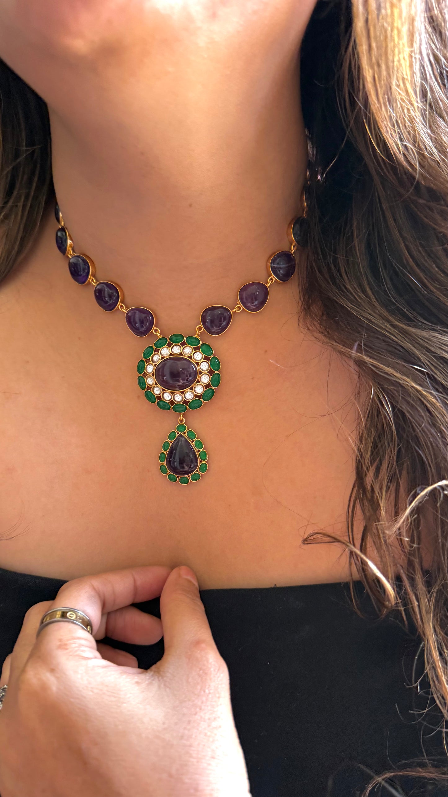 Tanzanite & Emerald Design designer necklace with natural stones
