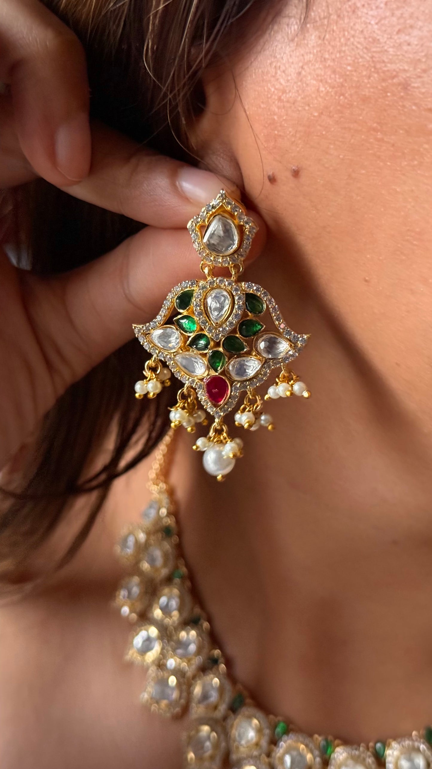 Real moissanite paan kundan Necklace