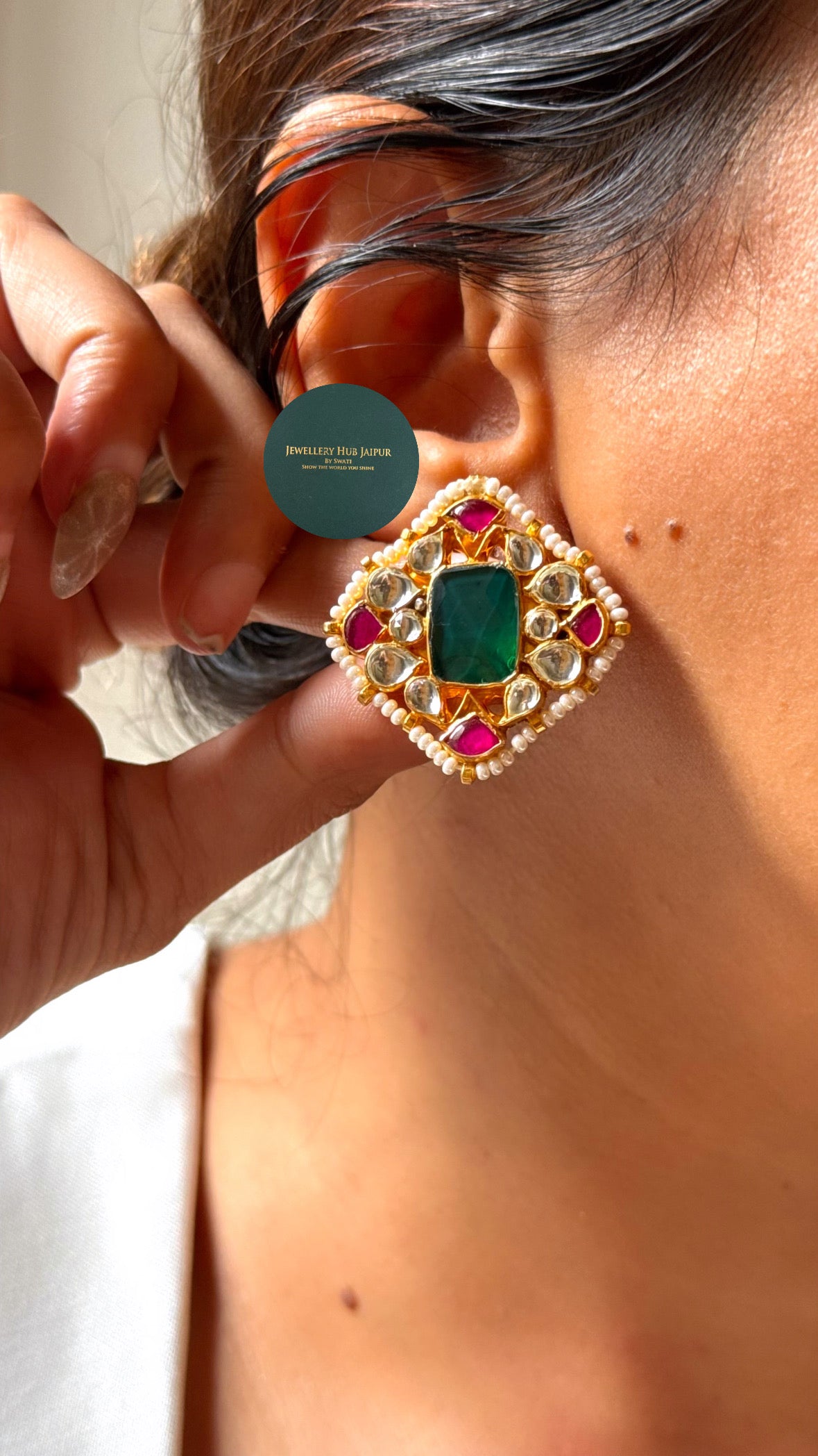Paachi Kundan Emerald doublet & Rani pink with mint drops collar set