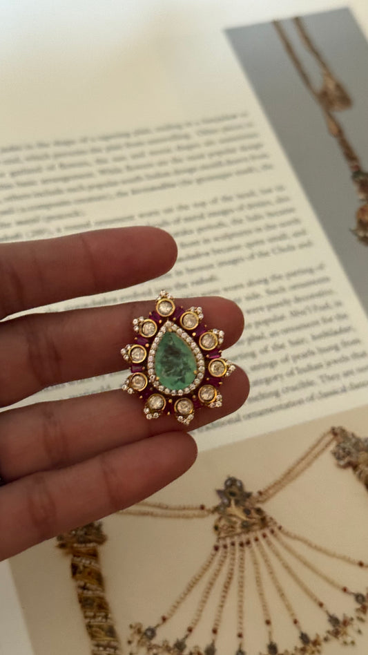 Mint & rani pink drop shape ring