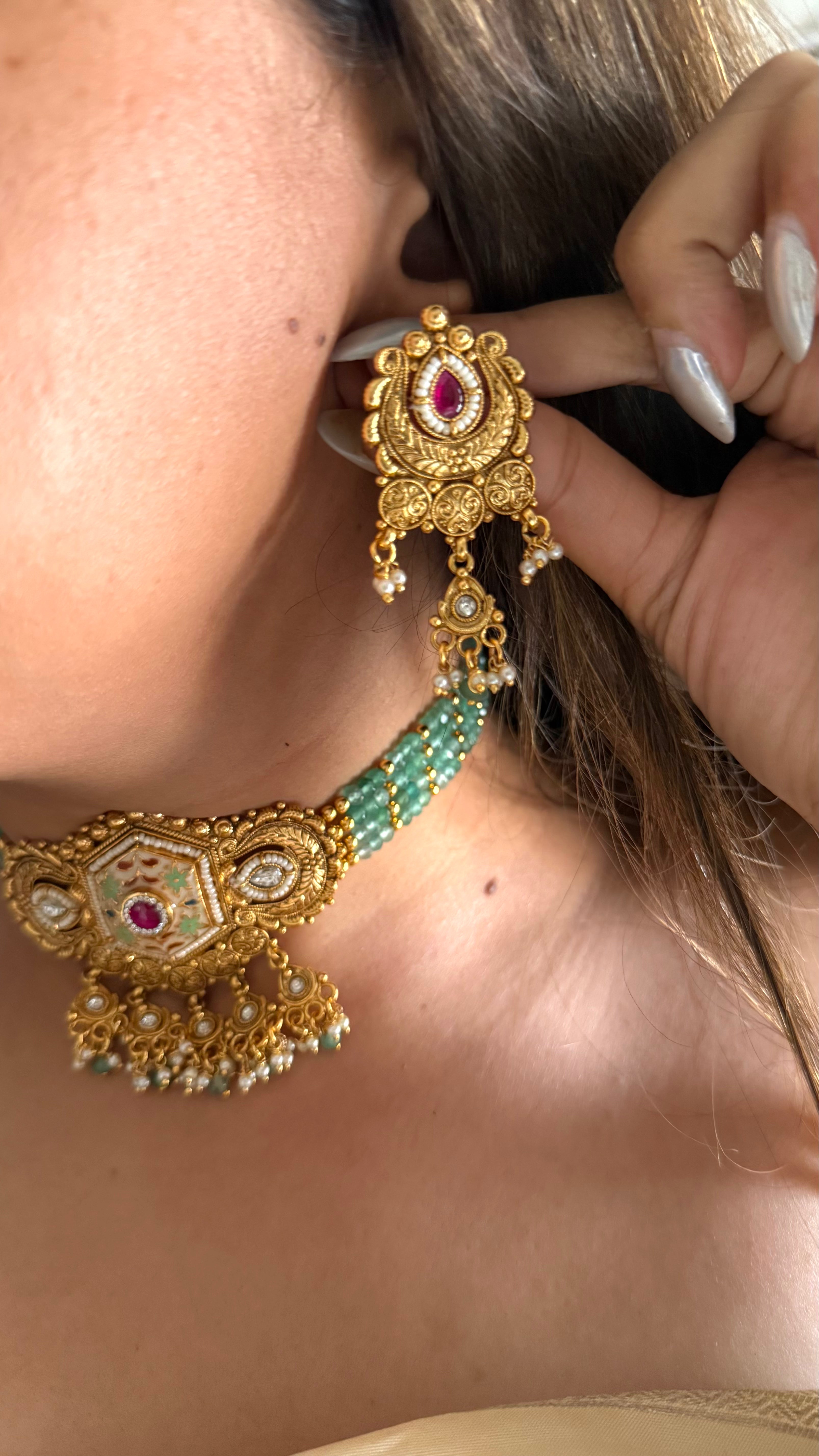 Ruby mint Rajwada choker