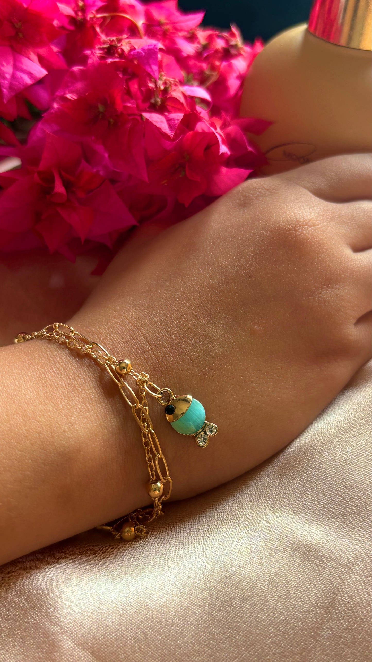 Fish motif double chain bracelet