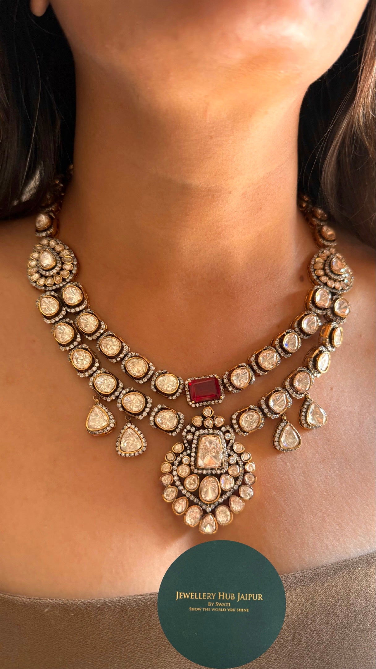 Ruby real moissanite Victorian collar Necklace