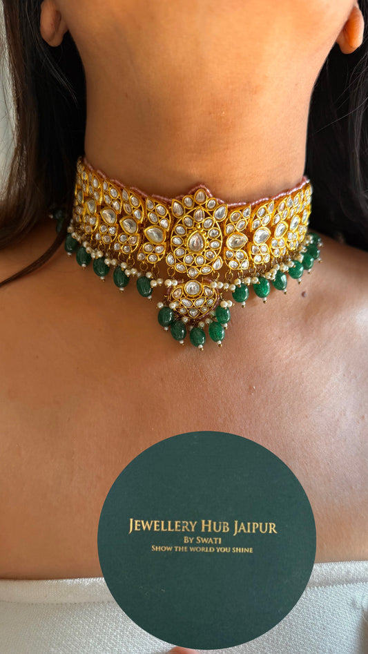 Polki emerald pink choker necklace