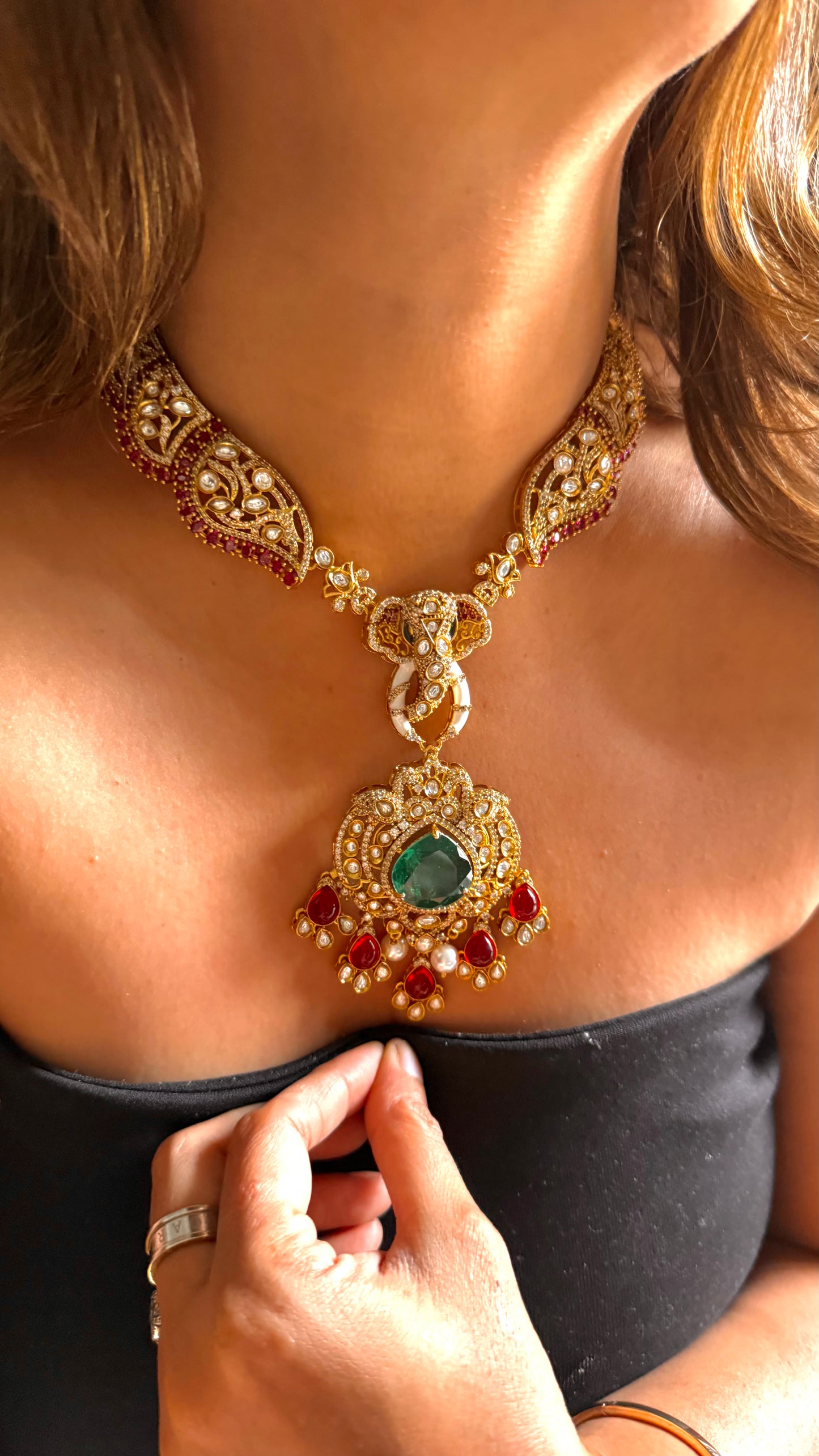 Emerald Lord Ganesha, inspired designer necklace